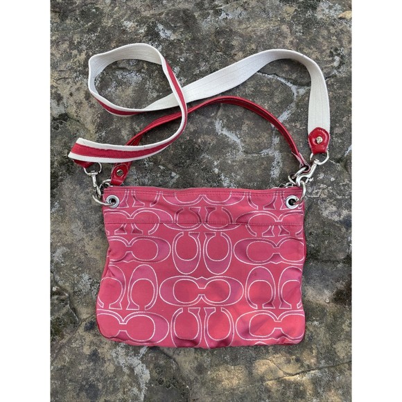 ❤️$98 COACH Poppy Signature Lurex Large Wristlet Pouch Bag Ruby RARE HTF 46121❤ - Picture 5 of 10